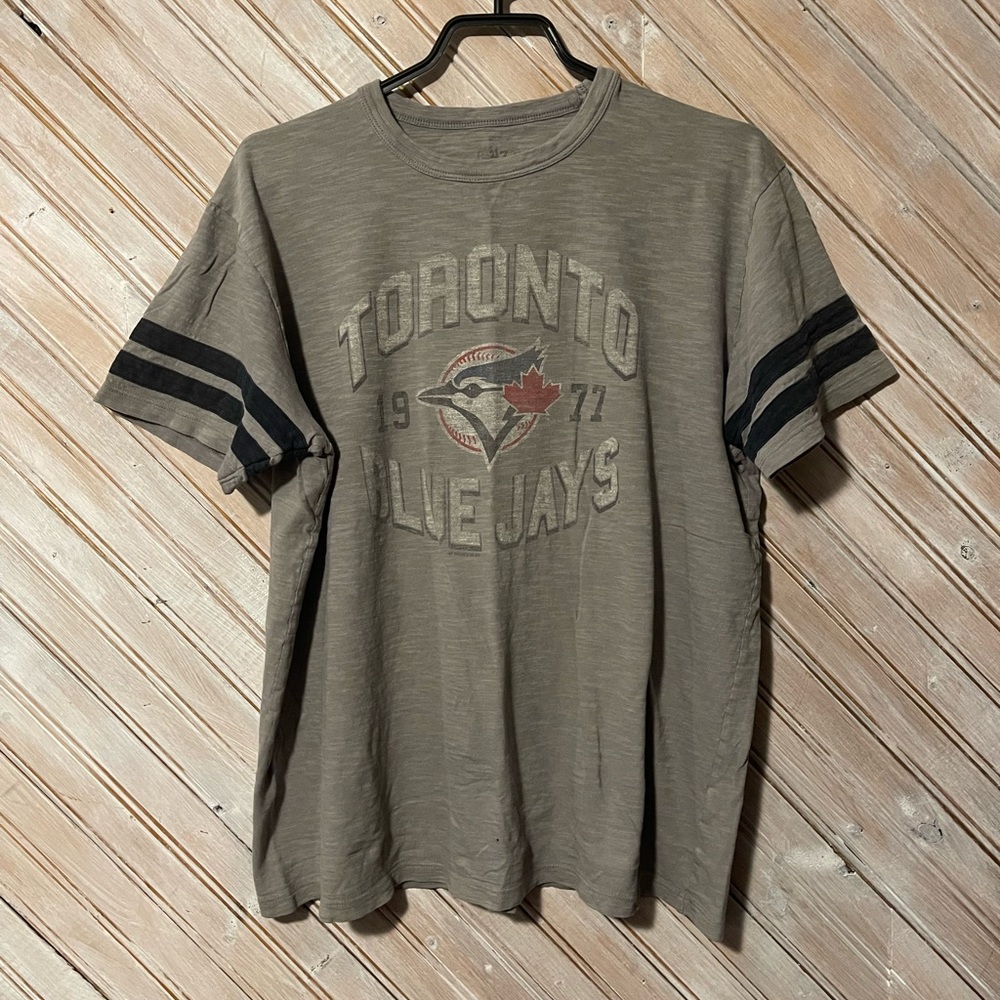 Toronto Blue Jays MLB baseball T shirt faded grey vintage 47 Large stripes